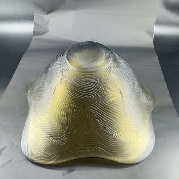 Sasaki Stephen Dweck Glass Bowl Abstract Shape Olive Green Satin Swirl Japan VTG - Picture 12 of 16